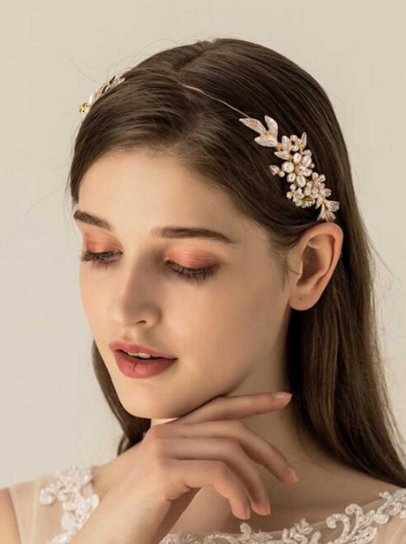 

Hair Clips & Barrettes Women And Bridal Gold Leaves Flower Headband For Wedding Prom Party -Bridal Headpiece, Golden;silver