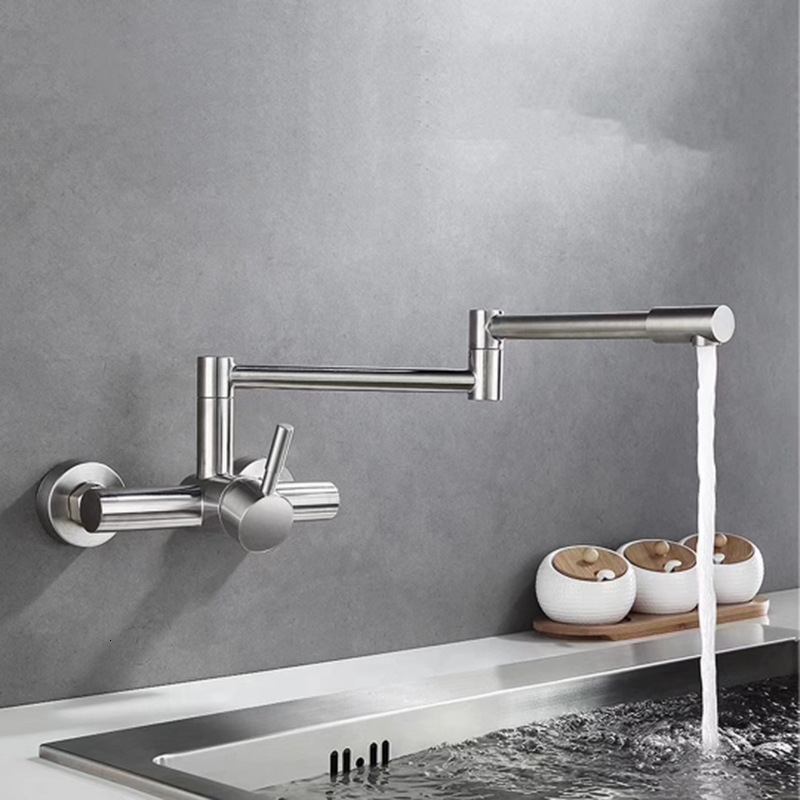 

2021 New Pot Filler Wall Mounted Foldable Nickel Kitchen Faucet Hot and Cold Sink Tap Rotate Folding Spout Stainless Steel 0dy6