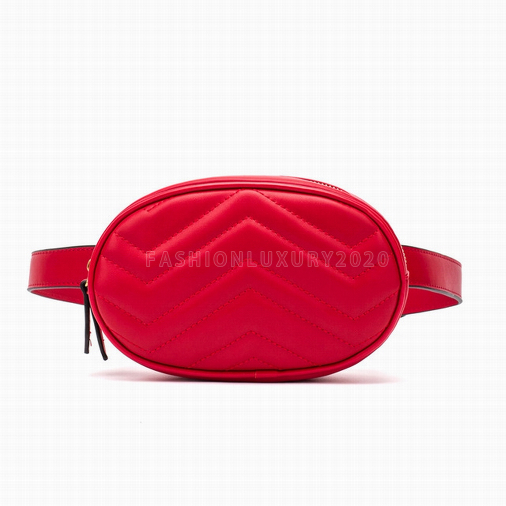 

Wholesale Fashion Men Women Pu Leather Handbags Women Bags Fanny Packs Waist Bags Handbag Lady Belt Chest Bag 7 colors 18CM, Black golden chain