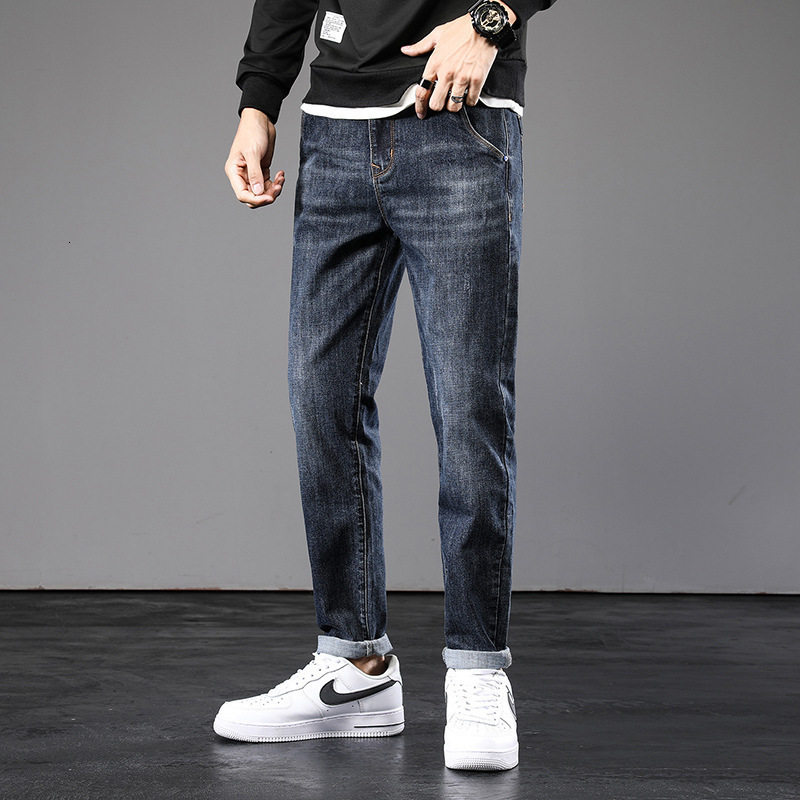 

2021 New Newly Designer Fashion Men Jeans Vintage Blue Slim Fit Casual Cotton Denim Elastic Harem Pants Korean Style Wide Leg Trousers S0zd