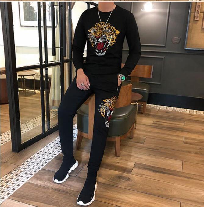 

2021 Diamond Stone Long Sleeve Tops Streetwear New Winter Hot Man's Tracksuits s Men O-neck Fashion Hip-hop Men's 2pcs O0n5, Color as shown