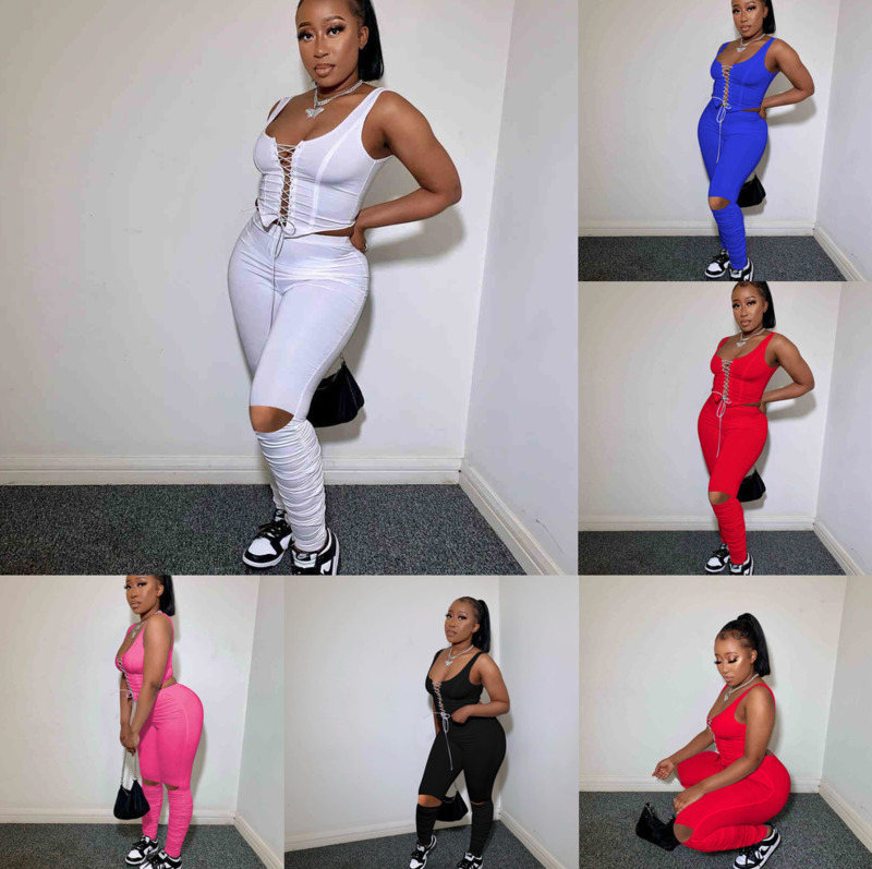 

Women Two Piece Summer Shorts Set Tops + Pants Short Tshirt Sleeveless Solid Bandage Vest Pleated 2 Pic Outfits Plus Size S/M/L/XL/2XL, Mix or give leave a message