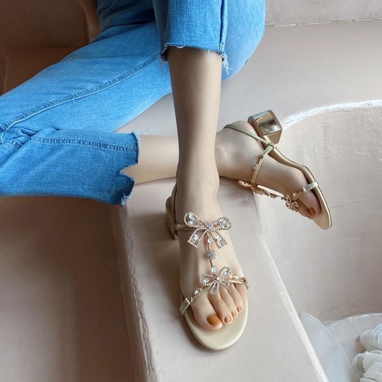 

thick 2021 all-match buckle fairy Small sandal female summer rhinestone middle heel, Two butterflies