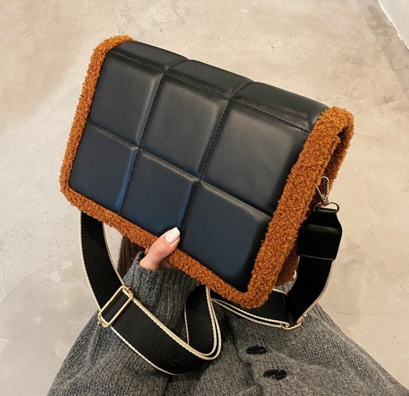 

2021 new Lattice Flap Bags Square Bag Winter High Quality PU Leather Women's Trend Handbag Travel Shoulder Crossbody Bag, Beige