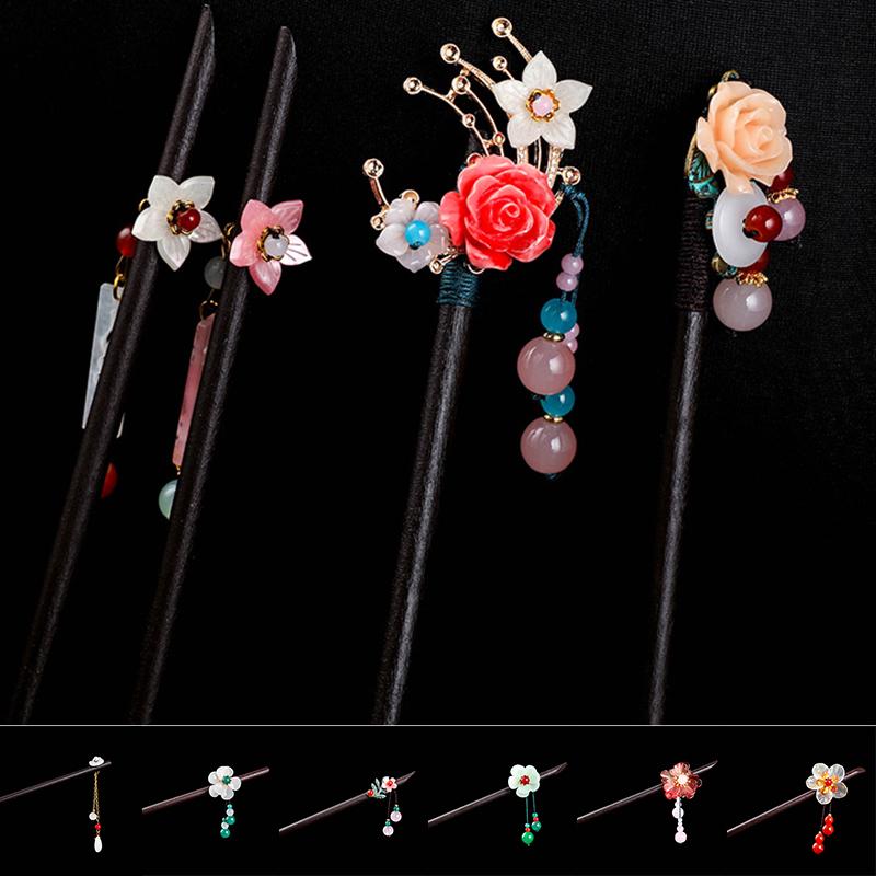 

Hair Clips & Barrettes Vintage Flower Pearls Wooden Hairpins For Women Chinese Wood Stick Girls Fashion Chopsticks Accessories, Golden;silver