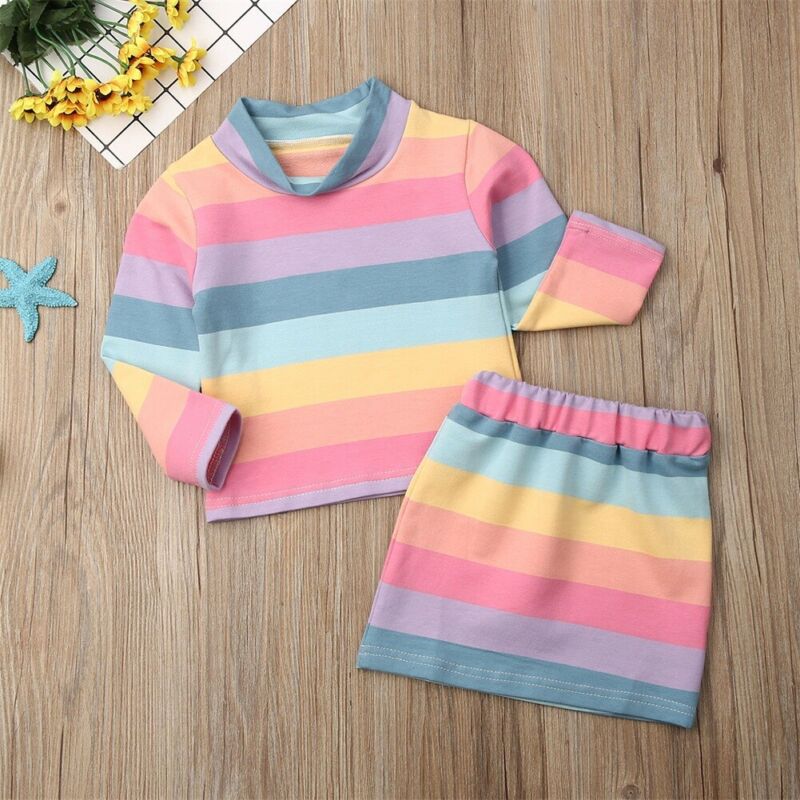 

1-6 Year Baby Girls Clothes Set Kid Striped T-shirt Toddler Tops+ Mini Skirt Newborn Outfit Kids Clothing Newborn 2PCS Sets, Default color