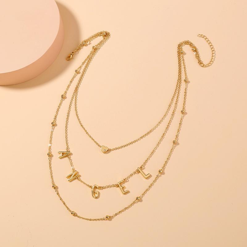 

Chokers Wholesale Metal Letter Simple Twin Multi-Layer Love Necklace Choker Chain