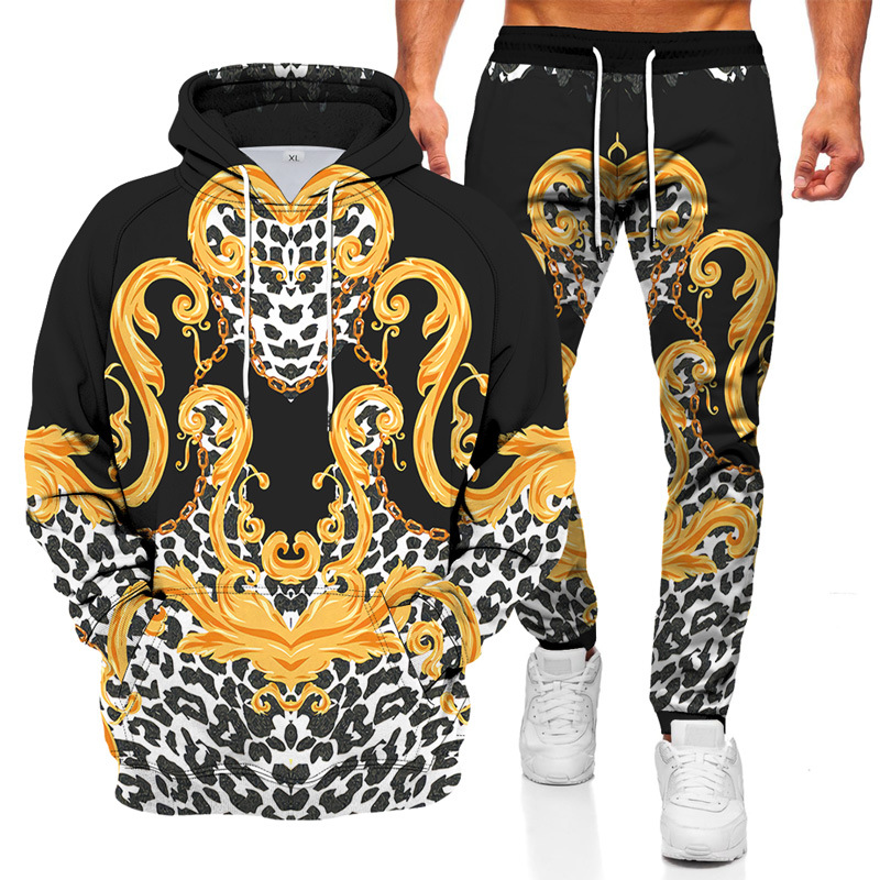 

Autumn and Winter New Men's goodlooking Printing Sports and Leisure Hooded Sweater Outdoor Sports and Leisure Two-piece Suit, Gray