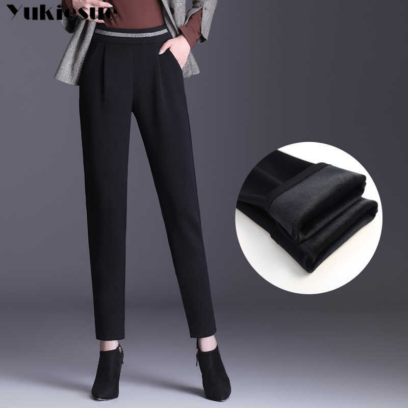 

Korean Winter thick fleece harem Pants women High Waist Thick Harem Casual Trousers Female Autumn Plus Size 210608, Black