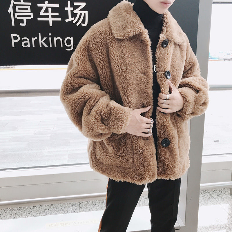 

2021 New Winter Thick Lamb Wool Jacket Men's Warm Fashion Solid Color Casual Short Coat Men Streetwear Loose Korean Parka Mens Clothes Zqsf, Camel