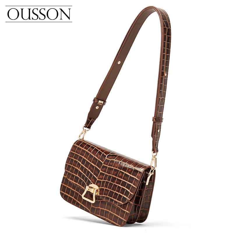 

OUSSON Fashion, leisure, light and versatile one-shoulder messenger portable crocodile texture leather small square bag, White