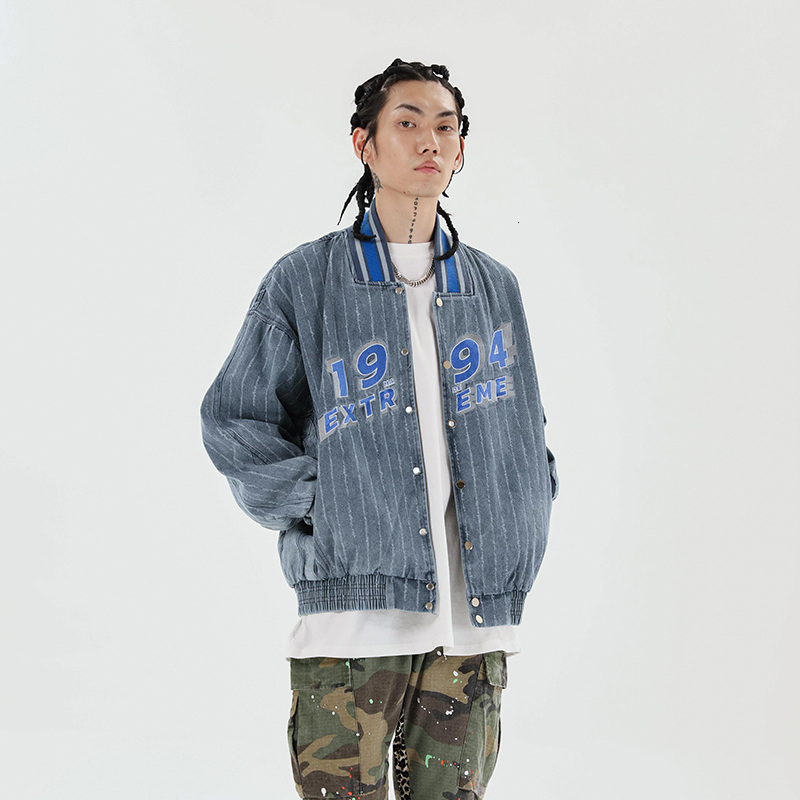 

men's jackets harajuku takes digital number from baseball uniform jeans jackets men and women get loose casual denies oversize hip hop, Black;brown