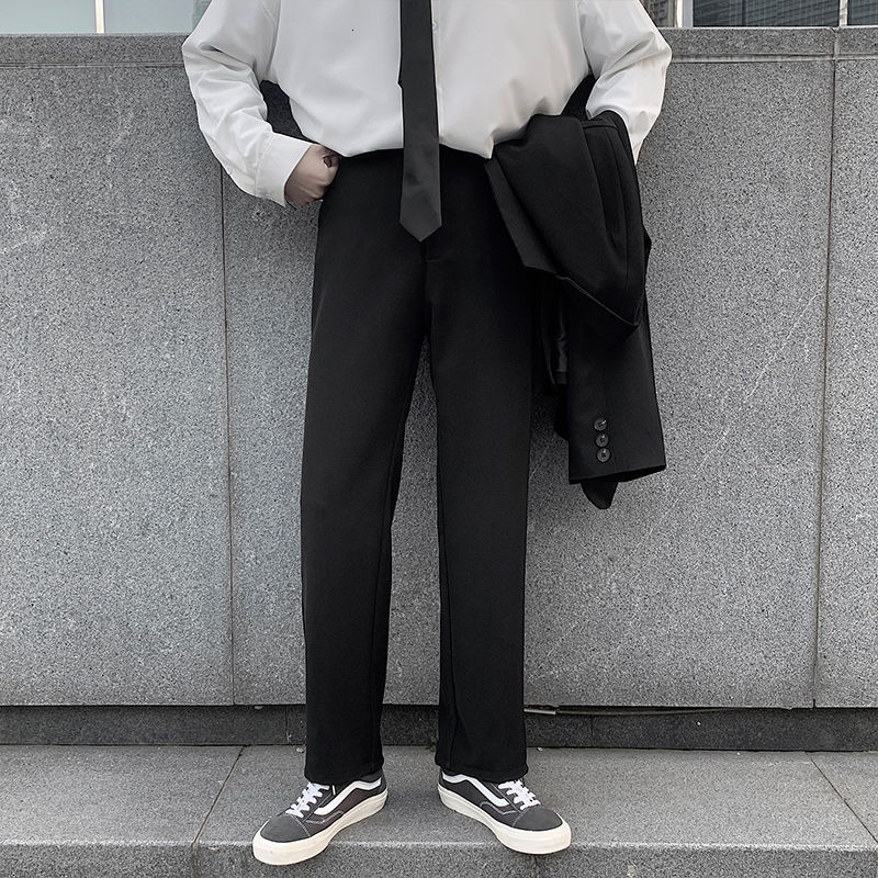 

2021 New Men's Black Straight Slim Fit Suit Formal Solid Color Casual Pants Homme Social Trousers Plus Size M-2xl 5den