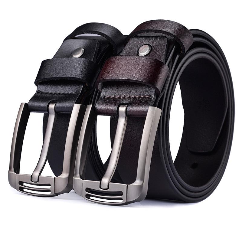 

Belts Men Top Layer Leather Casual High Quality Belt Vintage Design Pin Buckle Genuine For Accessory Men's Gift, Black
