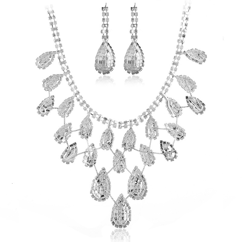 Jewelry set Bridal Wedding Dress Accessories Earrings boutique luxury water drop earrings necklace-image-726256191