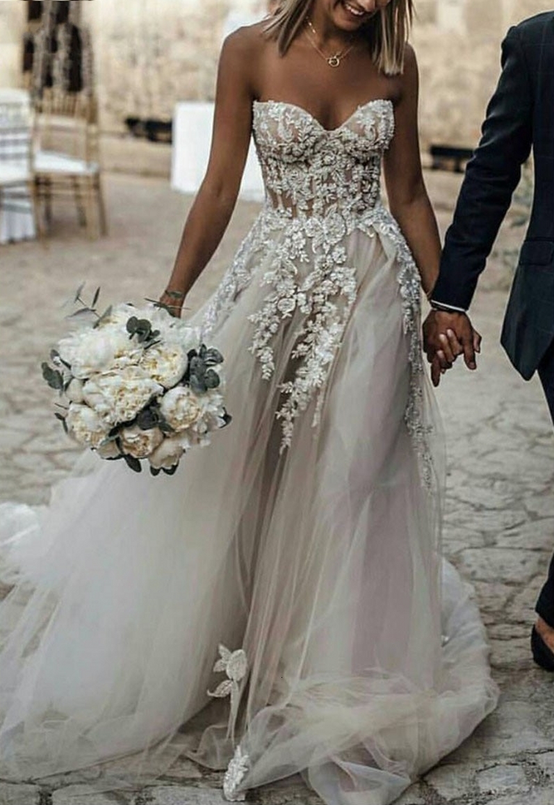 

2021 New Vintage Ivory Lace Boho Wedding Es Simple Sweetheart See Through Corset Tulle Off Shoulder Hippie Beach Bridal Gowns 7qjh
