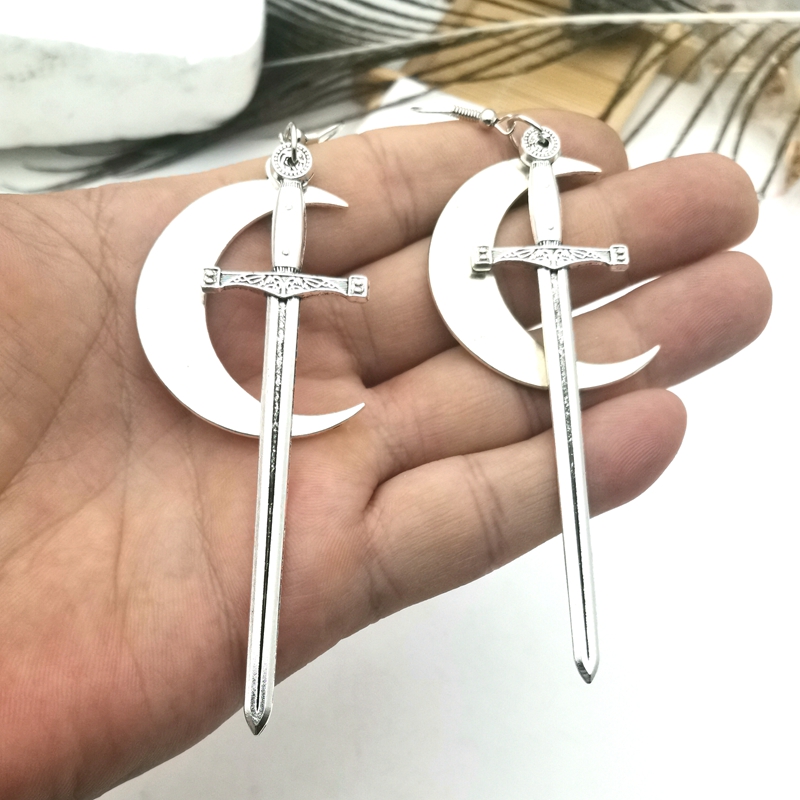 

New Sword Dagger Hoop Lever Back Earrings Metal Ring Earrings Witch or Pagan Alternative Gothic Classic Women Gift, Bronze;silver