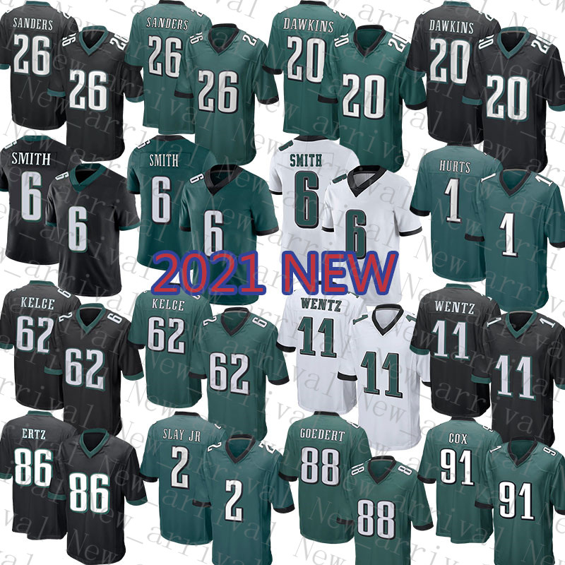 

2021 Men Philadelphia Mens Eagles American Football Jersey 6 DeVonta Smith 1 Jalen Hurts 26 Miles Sanders 20 Brian Dawkins Darius Slay Jr 86 Zach Ertz 55 Brandon Graham, Mens-laoying