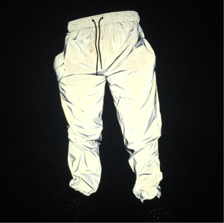 

reflective brand hip hop women pants dance fluorescent trousers casual harajuku night sporting jogger gray plus size, Black