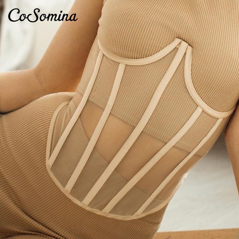 

CoSomina Women Bandage Corset Waist Transparent Sexy Mesh Shapewear Underbust Female High Street Belt Slim Lady Body Shaper, White