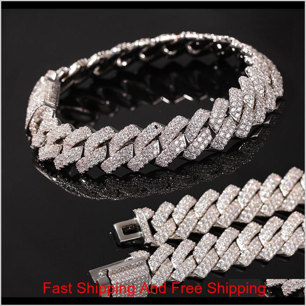 

New Arrival Personalized Gold Bling Diamond Mens Cuban Link Chain Bracelet Iced Out Cubic Zirconia Curb Wristband Chains Jewelry For 9 Gd95O, Black