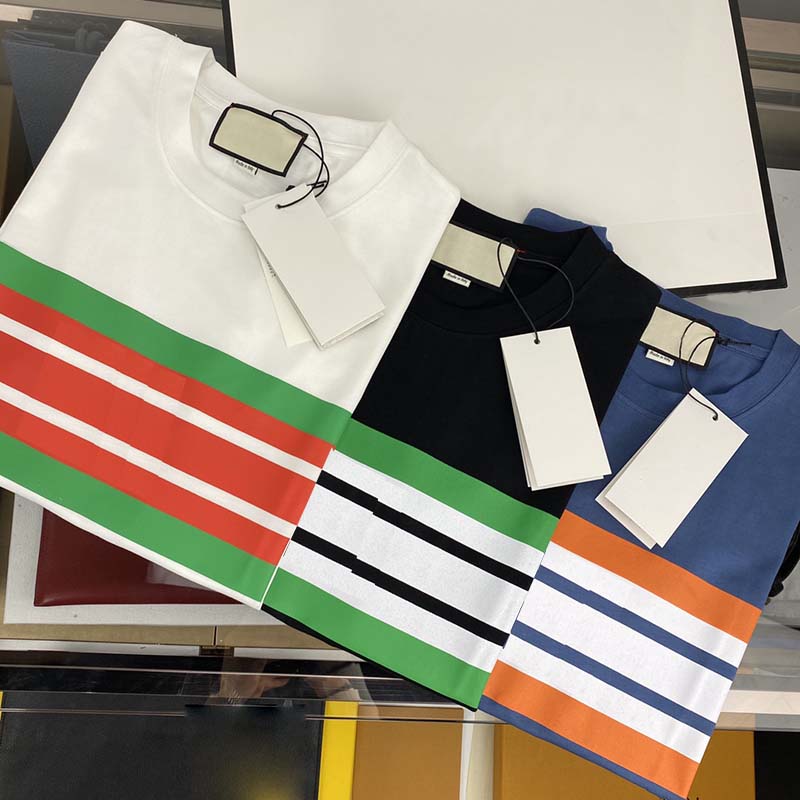 

21ss mens Tee t shirts paris Color stripe letter printing men clothes short sleeve mens shirts tag letters polo New black white 08