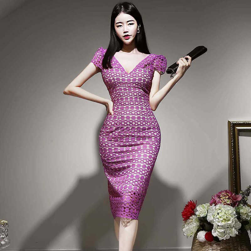 

Dress summer ladies temperament V-neck slim short-sleeved hip bag 210603, Black