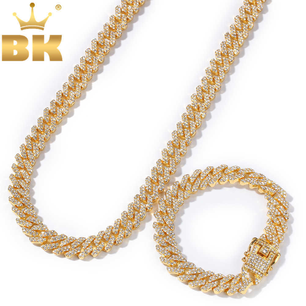 

THE BLING KING NE+BA 12mm Mens S-Link Miami Cuban Necklace & Bracelet Full Iced Rhinestones Fashion Hiphop Jewelry Whole