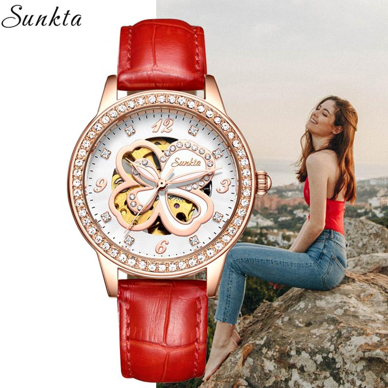 

Wristwatches Sunkta Automatic Watch Women Relogio Feminino Montre Femme Watches Zegarek Damski Relojes Para, Slivery;brown