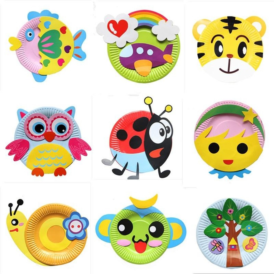 

Animal Cartoon Paper Plate Drawing DIY Handmade Craft Toys Material Package Children Creative Puzzle Colorful gyq