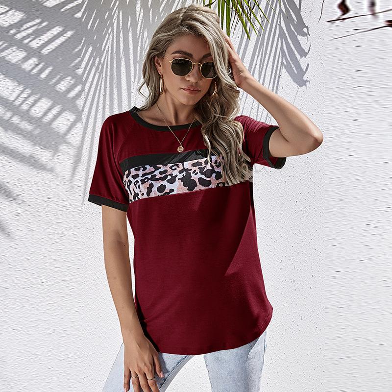 

Women' T-Shirt Summer Three Color Splicing Solid Casual Short Sleeve Loose, Gray