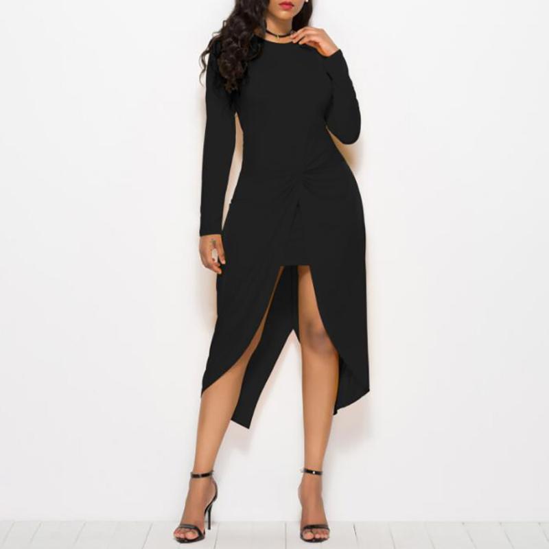 

Casual Dresses Women's Elegant Swallowtail Pleated Slit Mini Dress Ladies Party Clubwear Cocktail Solid Color Long Sleeve O Neck Vestidos, Black;gray