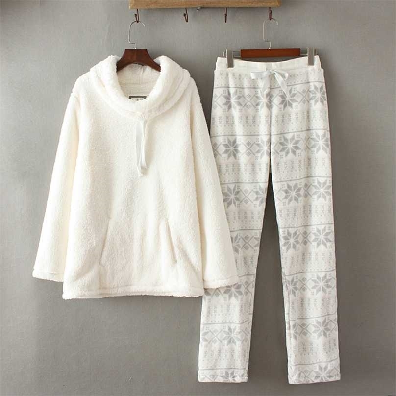 

Winter women fashion loose soft coral fleece thickening casual pajama set female trendy color plus size thermal lounge sleepwear 211109, Number 1 color