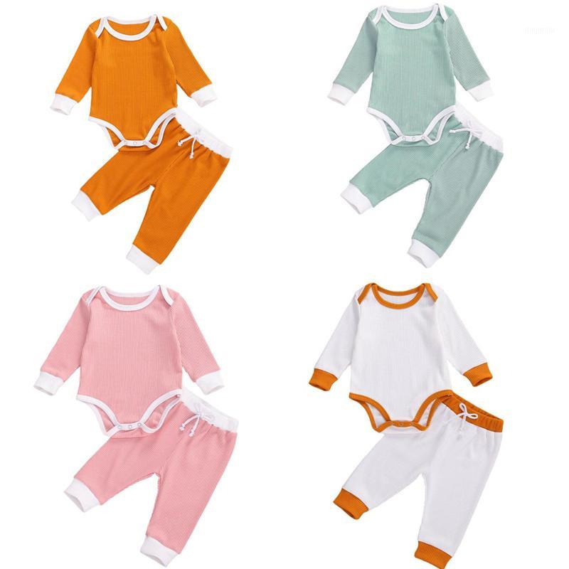 

Clothing Sets 2021 Baby Infant Kid Girls Boys Ribbed Solid Color Clothes Set Long Sleeve Romper Tops Pants 2Pcs Outfits Sunsuit, White
