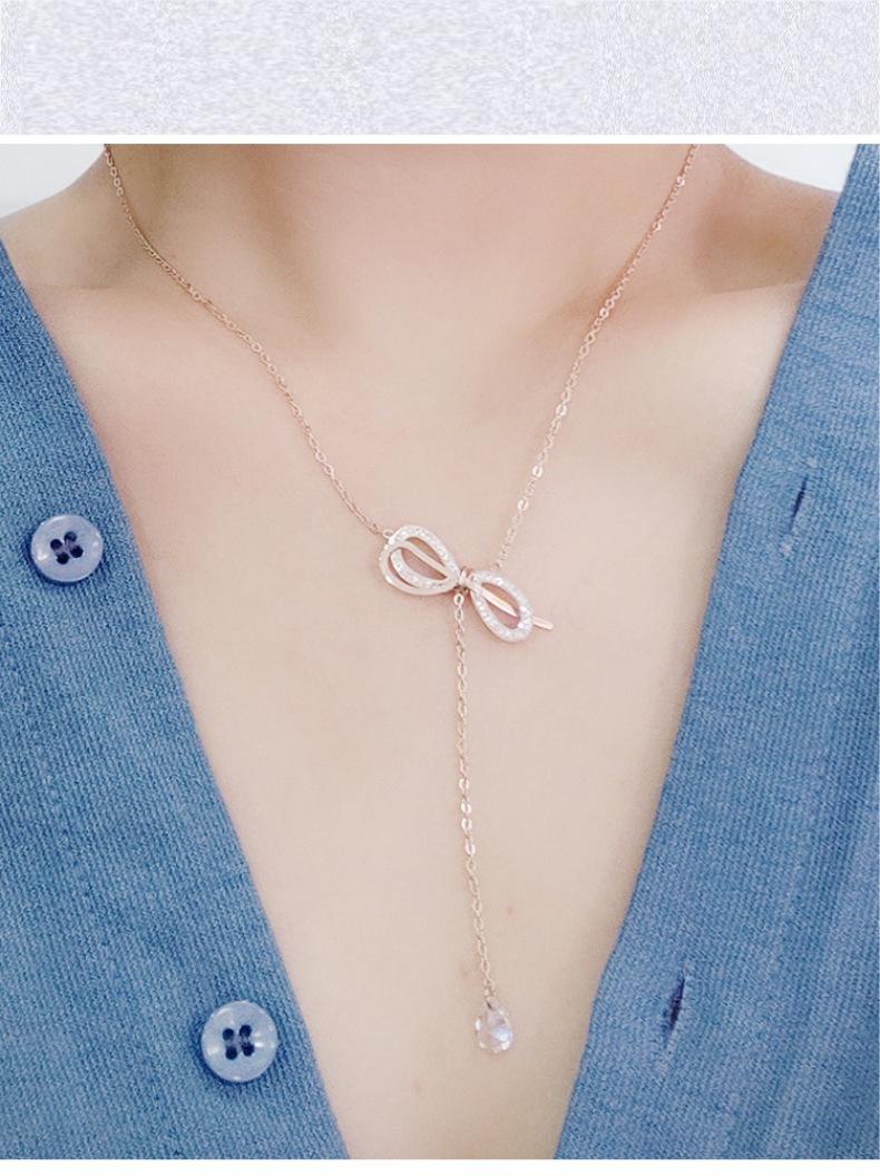 

Pendant Necklaces JINWATERYU Korean Temperament Classic Tie Titanium Steel Rose Gold Necklace Female Fashion Personality Alpher