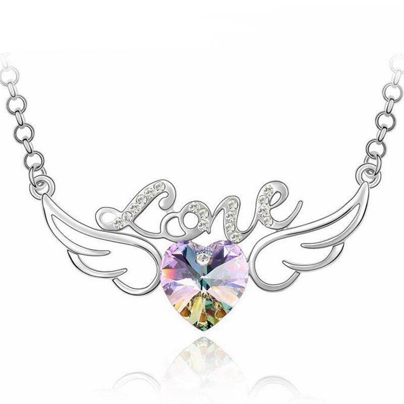 

Pendant Necklaces Sweet Angel Wing Letter Love Women Confession Heart Long Embellished With Crystal From