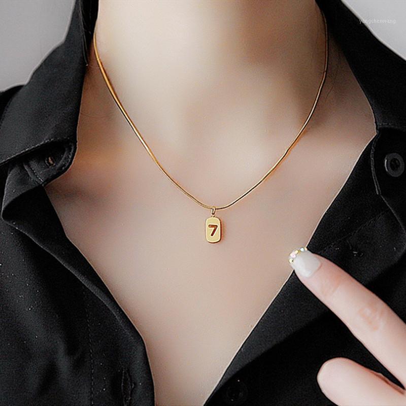 

Chains Necklaces Woman Letter Necklace Man Digital 7 Jewellery Ladies Geometric Lovers Gold Color Trendy Cute Stainless Steel Halskette