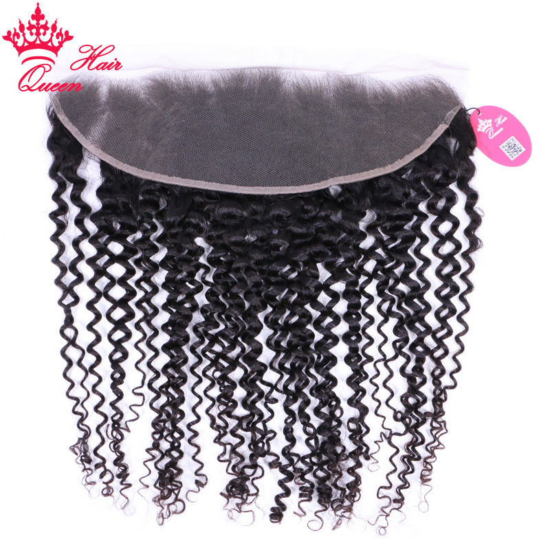 

Queen Hair Products Virgin Human Hair Lace Frontal Closure 13x4 Kinky Curly 10-20inch Lace Frontal Closure ear to ear weave Fast Shipping, Natural color1b