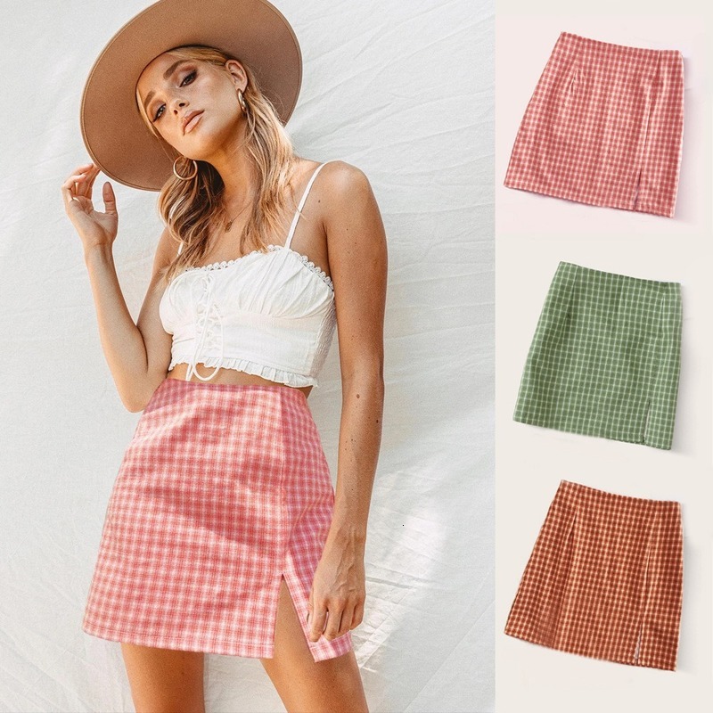 

2021 New Split Summer Short Pleated Women Loose High Waist Plaid Skirt Korean Style Womens Japanese Female Mini Skirts 3yeh, Pink