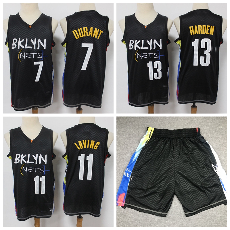 

Basketball Shorts Jersey 7 KevinDurant 11 KyrieIrving 13 harden BrooklynNetsJersey 2021 men's 815, Black;red