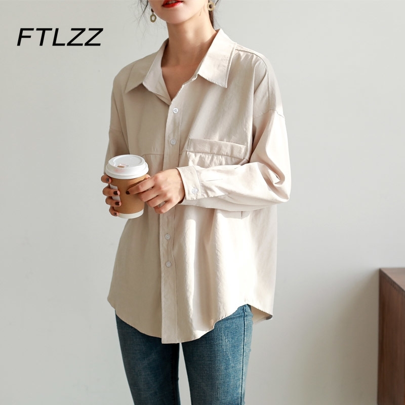 

Women White Blouse Spring Autumn Casual Single Breasted Shirts Woman Loose Tops Clothing 210602
