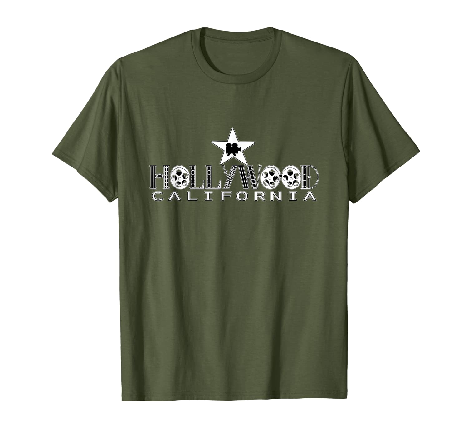 

hollywood california la film movie star souvenir t-shirt, White;black