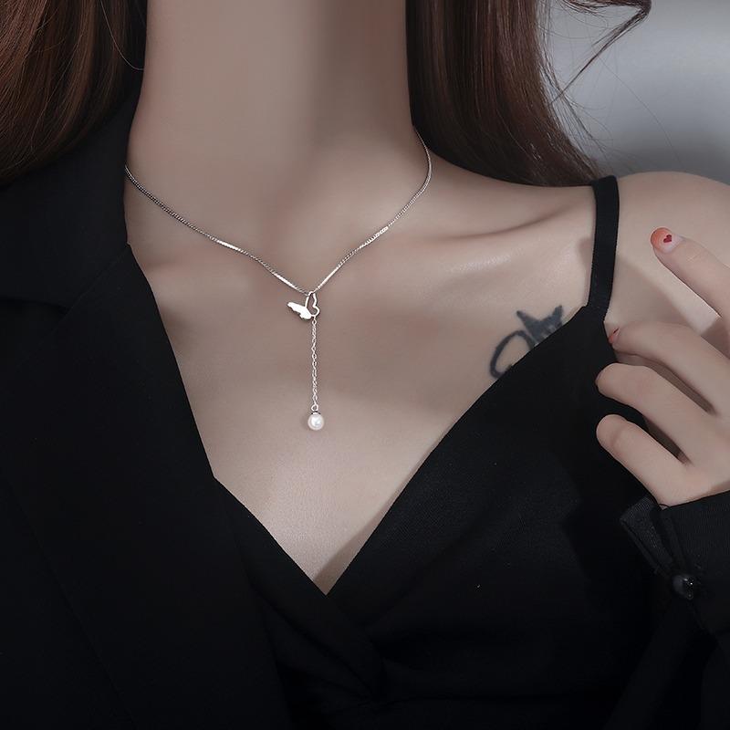 

Chokers Sexy Little Fairy Butterfly Necklace For Women Summer Tassel Pearl Clavicle Chain All Match 2021 Fashion Jewelry Collier