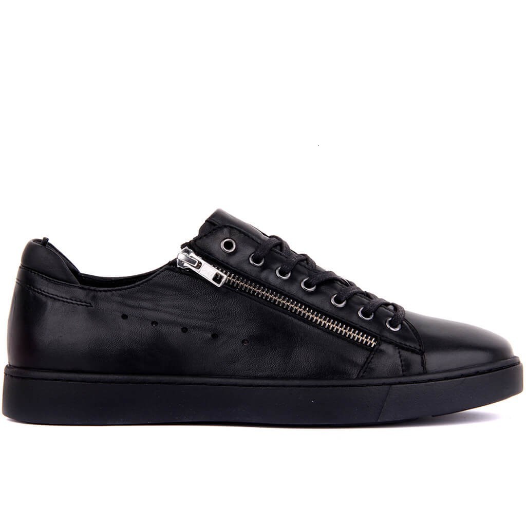 

dress shoes sail-lakers genuine leather men sneakers casual lace-up zipper male comfortable breathable walking outdoor tenis y02c, Black