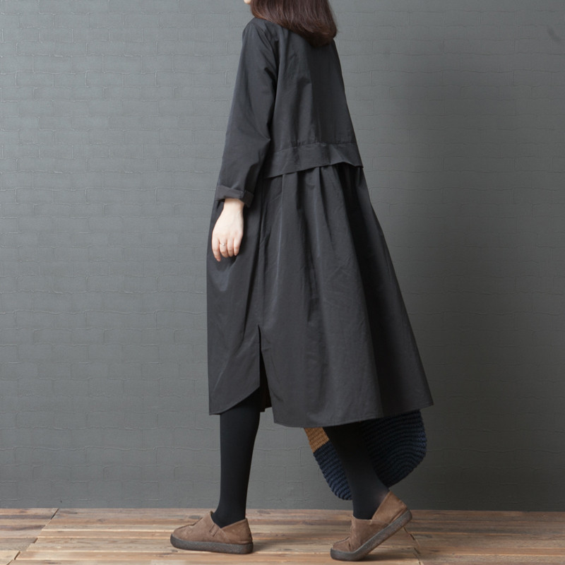 

Autumn Women Casual Loose Dress Single-breasted Long Sleeve Shirt Dresses Thin Elegant Vintage Maxi Dress Vestidos R268 size xl, Black