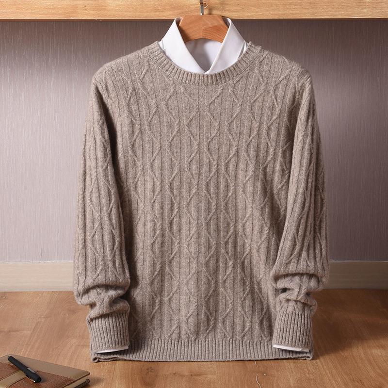 

Men's Sweaters Autumn And Winter Thick Sweater 100% Pure Wool Round Neck Diamond Knit Pullover Cashmere Loose Bottoming Shirt, White;black