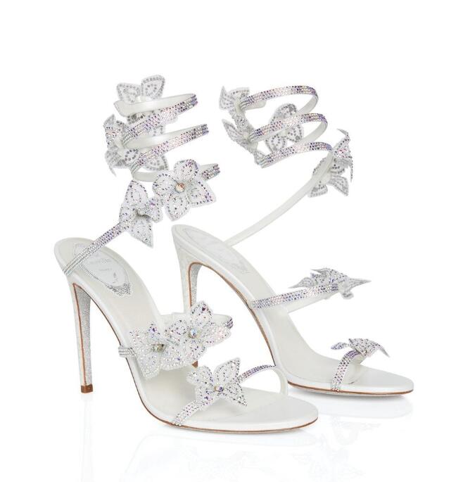 

Romantic White Sandals Shoes FLORIANE Highest quality materials Flowers & Strass Caovilla Top Luxurious Party Wedding High Heels EU35-42