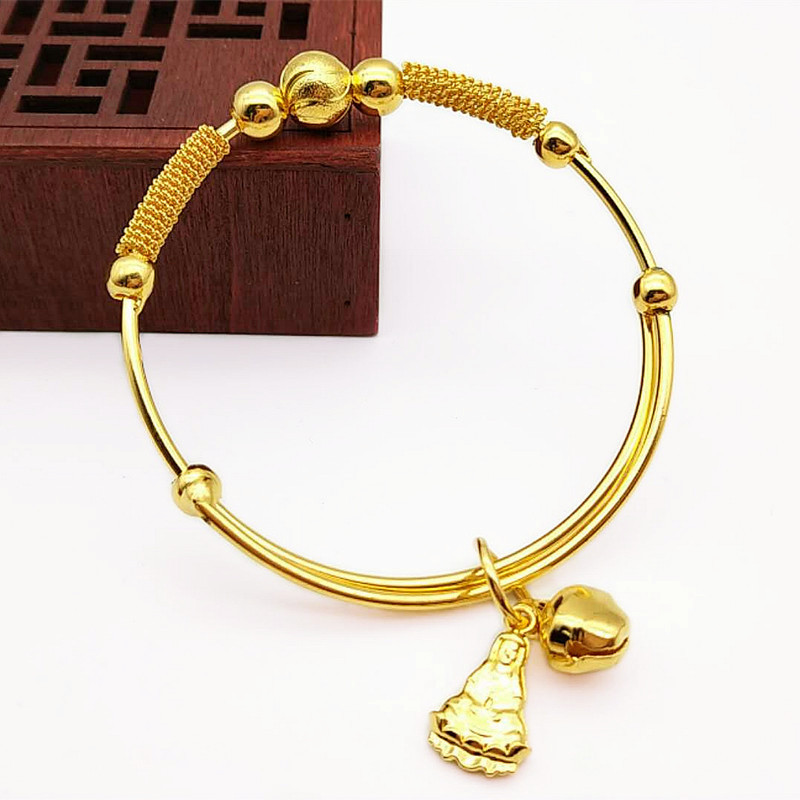 

70% OFF Luxury Jewelry Children's bell Guanyin smooth push pull children's Bracelet Gold adjustable gold plated bracelet small gift