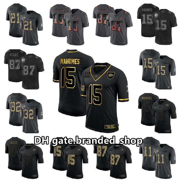 

Kansas City Chiefs men 15 Patrick Mahomes 87 Travis Kelce Tyreek Hill Retro Flag Salute To Service Limited Jersey Black Golden, Black;red
