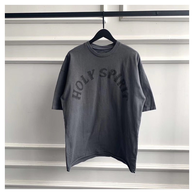 

2021 New Kanye Group Holy Spirit and Women's Day Series Hiphop Vintage Washed Grey Half Sleeve Men's T-shirt MJWV, Brown